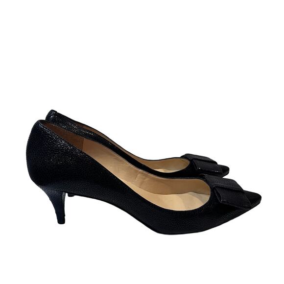 TALBOTS: DAHLIA Leather Pumps Kitten Heel Bow Black 9 B MSRP$159 (S340) - Picture 1 of 9